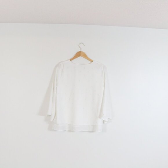 *Lily Morgan Feather Print White Layered Blouse - Picture 7 of 7